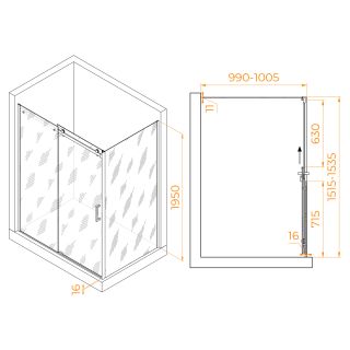 Душевой уголок RGW TO-44-1 (TO-14 + Z-060-2) 020744150-11 150x100см хром